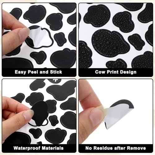 408 Pcs Cow Print Stickers, 12 Sheets Self-Adhesive Cow Spot Pattern Print Wall Art Decals Black Waterproof Peel and Stick Vinyl Decals for Wall Car Laptop Water Bottle Home Decor