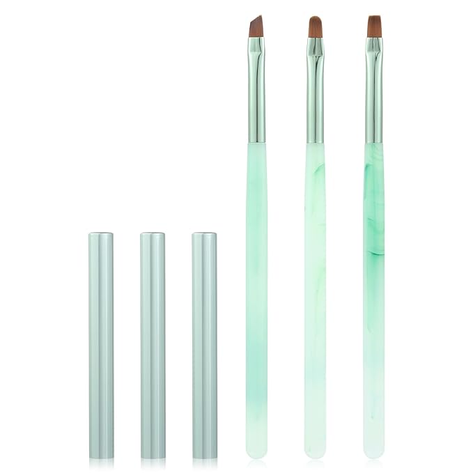 Green Nail Art Clean Up Brushes for Cleaning Polish Mistakes on the Cuticles, Acetone Resistant Nail Brush, Fingernail Cleaning Brushes for Nail Art and Designs (Round&flat&Bevel)