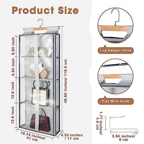 Silkfly 2 Pack Hanging Purse Organizer for Closet Clear Handbag Storage Hanger with Zipper Holder over The Door Wardrobe Tote Bag Storage Holder for Bedrooms Living Room(Gray)