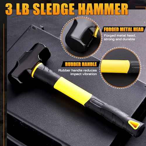 Lasnten 3 Pcs Geology Rock Pick Equipment Kit 33 oz Hammer 3lb Octagonal Hammer 12inch Chisels Tools for Geological Research Exploration, Rock Hounding, Stone Breaking, Prospecting, Mining