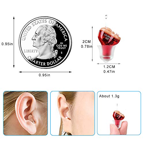 J20 Hearing Aids for Seniors Adults Noise-Cancelling - Elderly Assistance Listening, Hearing Amplifier, Mini Sound Amplifier, Ear Sound Enhancer, Noise Reduction, Enhanced Speech, Feedback Cancellation (Red, Right)