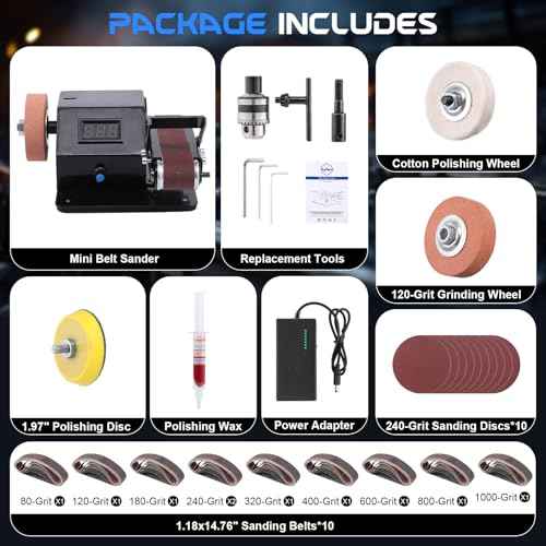 Mini Belt Sander for DIY, 4-in-1 Bench Grinder Kit 90¡Æ Adjustable Electric Belt Sander 10000 RPM Continuously Variable Speed Spindle Sander for Woodworking Metalworking
