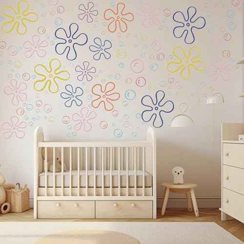 177 Pcs Flowers and Bubbles Wall Decals, Under The Sea Birthday Party Peel and Stick Colorful Bubble Stickers, 6 Sheets, 30cm x 20cm Each, Static Cling, Removable