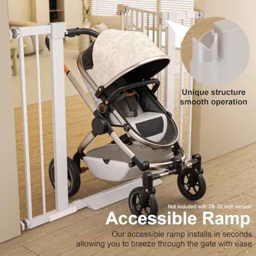 29-32" Metal Baby Gate for Stairs/Doorways, 30" Tall Pressure Mounted Pet Gates, Auto-Close Child Safety Gate, No Drilling Easy Walk-Through Dog Gate Indoor, White