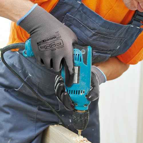 COOLJOB 20 Pairs Nitrile Dipped Safety Work Gloves with Grip, Non-slip Rubber Coated Bulk Garden Gloves for Men, Heavy-duty Oil Resistant for Truck Driver, Warehouse Box Handler, Large, Gray Blue