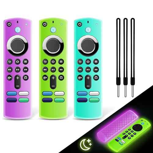 3 Pack Silicone Remote Cover Case, Anti Slip Silicone Protective Case Glow in The Dark with Lanyard(Glow Green & GlowPurple & Sky Blue)