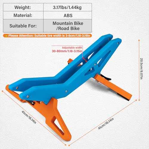 Adjustable Bike Parking Stand Fits 16-29 Inch Bicycles, Compatible with 23c-3.0 Tire Width ? Heavy-Duty Plastic, Easy Installation, Stylish Two-Tone Design (Blue&Orange)