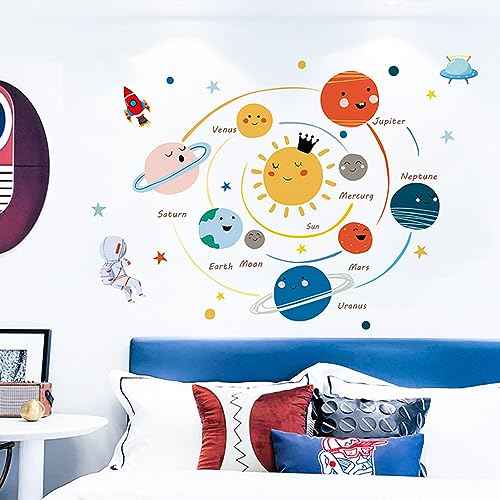 Solar System Wall Stickers for Kids, Universe Space Wall Sticker, Planet Wall Decal, Space Wall Decor for Bedroom Classroom Playroom Nursery Birthday Gift Idea