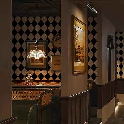 Simon&Siff Retro Checkered Peel and Stick Wallpaper Black and White Wallpaper Vintage Plaid British Geometric Wall Paper for Bathroom Kitchen Cabinet Contact Paper 17.3"x78"