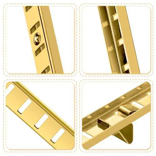 6 Pcs 36 Inch Shelf Pilaster metal Mortise Mount Pilaster Strip Adjustable Shelf Standards for Wall Shelving System Closet Organization Storage (Brass)