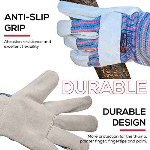 SAFE HANDLER Work Leather Gloves with Cool Cotton Lined Backing Lightweight & Versatile Split Leather Safety Cuff Work Gloves