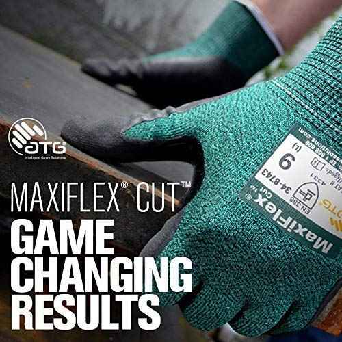 MaxiFlex 34-8743 Resistant Nitrile Coated Work Gloves with Green Knit Shell and Premium Coated Micro-Foam Grip