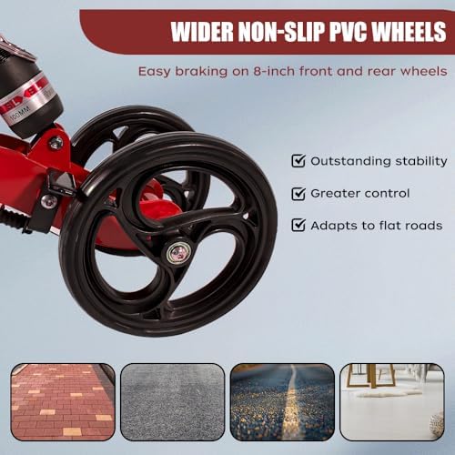 Knee Scooter,Economical Foldable Steerable Knee Walker,for Adults Foot Surgery,Injured Ankle Recovery Scoote(Red-Standard Version)