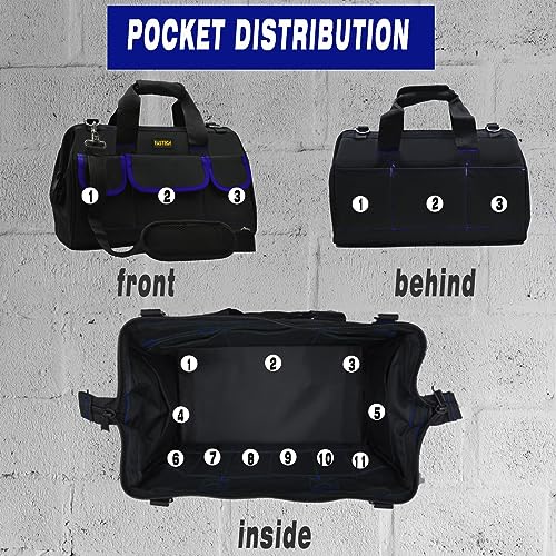 FASTECH 22 Inch Tools Bag, Waterproof Wide Mouth Tool Kit, Tools Big Bag, Heavy Duty Tool Tote Organizer With Adjustable Shoulder Strap For Men/Women (22IN Blue)