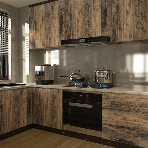 16"¡¿118" Thick Brown Grey Distressed Wood Wallpaper Peel and Stick Removable Gray Blue Faux Wood Grain Contact Paper Vinyl Wrap Self Adhesive Furniture Stickers for Dresser Cabinets Countertops
