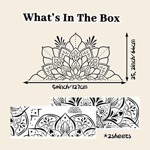 Boho Half Mandala Peel & Stick Wall Decal - Big Indian Flower Wall Sticker, Meditation Wall Art, Removable Headboard Decals for Living Room, Bedroom, Yoga Room