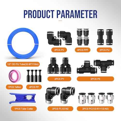 1/2 Air line,1/2 inch OD Air Hose Kit,Airline Tubing Repair Kit Compressor Tube with Push to Connectors Fittings(Blue-32.8FT/10M)
