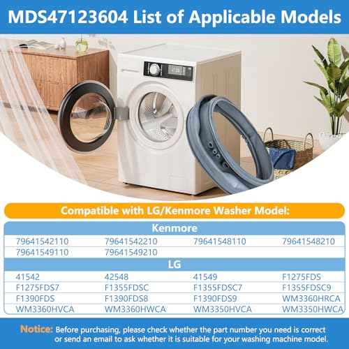 MDS47123604 Washer Door Gasket Compatible with LG Kenmore Washers, Front Load Washer Door Boot Seal Gasket Replacement for models WM3360HVCA WM3360HWCA WM3360HRCA WM3550HVCA WM3550HWCA Door Seal
