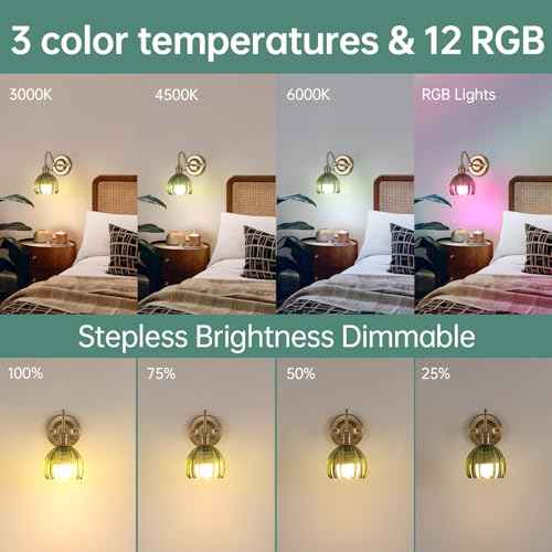 Vintage Battery Operated Wall Sconce Set of 2, 5000mAh Rechargeable Wall Light, Indoor Battery Powered Wall Lamp for Bedside Bedroom Living Room, Tulip Green