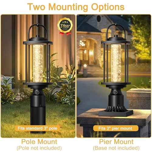 Dusk to Dawn Outdoor Post Lights, LED Waterproof Lamp Post Light Fixture with Crystal Glass, Aluminum Lamp Posts Outdoor Lighting Pole Lantern for Outside Yard Patio Pathway Garden, Hard Wired