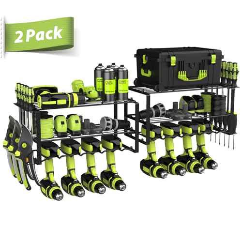 Power Tool Organizer, 8 Drill Holder Wall Mount, 3 Layers Garage Tool Organizers and Tool Storage Rack, Heavy Duty Metal Tool Shelf for Screwdriver Plier Hammer Holder 17.15" 2 sets