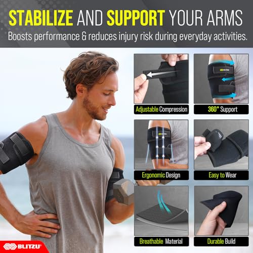 Bicep Tendonitis Brace, Upper Arm Wrap, Tricep Compression Sleeve Support Bands for Men and Women with 2 Adjustable Straps, Pain Relief for Muscle Strains Recovery & Inflammation. Black XXL
