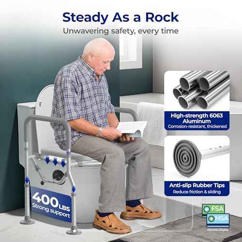 T1 Toilet Seat Riser for Seniors, Raised Toilet Seat with Handles with Adjustable Height Width, 400lb Elevated Commode Chair with Side Clamps, Handicap Toilet Seat for Elderly