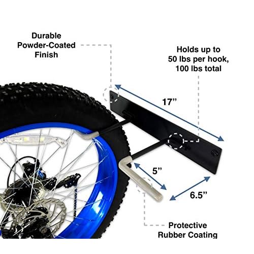 StoreYourBoard BLAT Bike Fat Tire Wall Rack, Holds 2 Bikes, Home and Garage Storage Hooks, Heavy-Duty Solid Metal Max 100 lbs