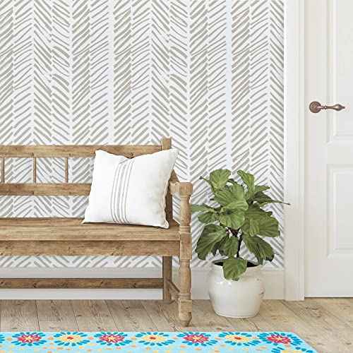 Guvana Striped Peel and Stick Wallpaper Beige White Wallpaper Striped Contact Paper 118" £ø17.7 Neutral Self Adhesive Removable Line Contact Paper for Bathroom Livingroom Covering