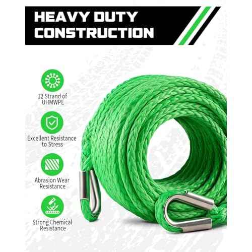 DAYDOOR Winch Rope Extension, 3/8'' x 92ft Synthetic Winch Extension Rope, 26,500 Lbs Winch Extension Line for Off Road Vehicle ATV UTV SUV Jeep(Green)