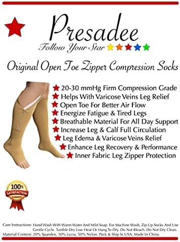 Original Open Toe 20-30 mmHg Firm Compression Circulation Zipper Socks (Beige, 3X-Large)
