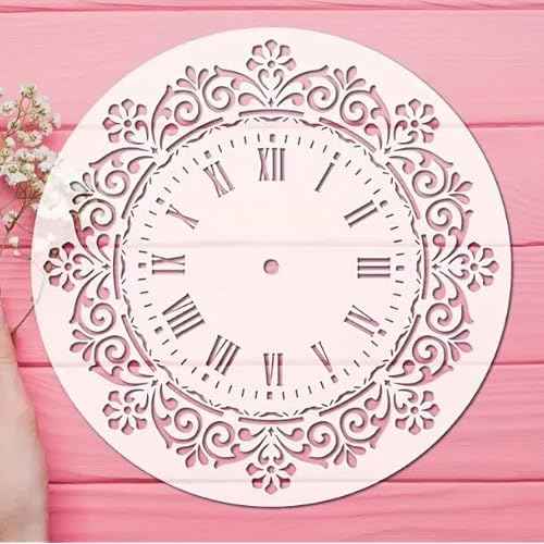 Round Clock Reusable Stencils for Crafts,Floral Clock Face Painting Stencil for Wood DIY Art Craft Drawing Templates for Painting on Wood Wall Cake Card Scrapbooking Paper
