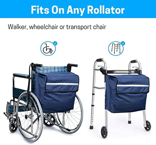 SWISSELITE Wheelchair Bag,Wheelchair Backpack Bag,Wheel Chair Storage Tote Accessory-Large Capacity with Reflective Stripe for Walker Rollator Wheelchair Transport Chair