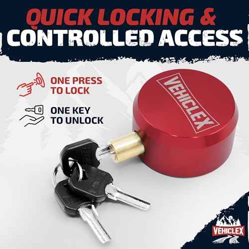 Vehiclex 2-Pack Heavy-Duty Puck Lock Set ? Keyed Alike, Hidden Shackle Lock ? Rust-Resistant Security for Trailers, Garages, Containers ? Red