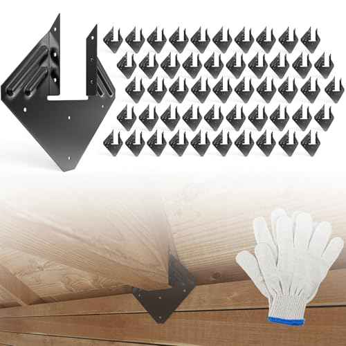 50pcs Hurricane Ties for Rafter, 14-Gauge Hurricane Straps Brackets Fit 2x4, 2x6 Truss to Rafter Connector, Hot Dip Galvanized Black Joist Hangers for Roofing Wood Timber, Hurricane Clips with Gloves