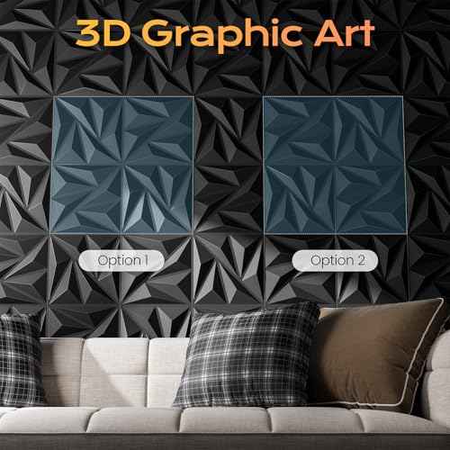 Sonicism Wall Panels Upgrade 32 Pack,0.7¡±x11.8¡±x11.8¡±Pyramid 3D Wall Panels Creative Cutting,PVC Wall Panels for Interior Wall Decor Fire Resistant,Wall Tiles for Various Scenes(Charcoal Black)