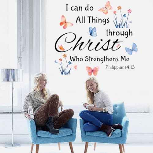 Inspirational Wall Stickers Bible Verse Quotes I Can Do All Things Through Christ Who Strengthens Me Wall Decals Vinyl Art for Living Room Bedroom Classroom Playroom Nursery Room Decor