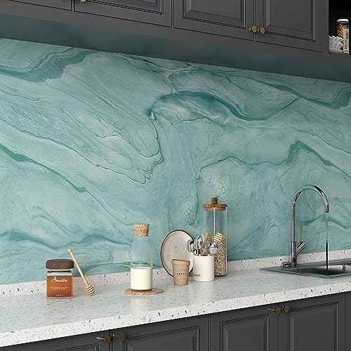 YENHOME Turquoise Blue Marble Wallpaper Peel and Stick Countertops Waterproof Granite Wallpaper for Walls Self Adhesive Marble Look Contact Paper Removable Wall Paper Pull and Stick 17.7"X80"