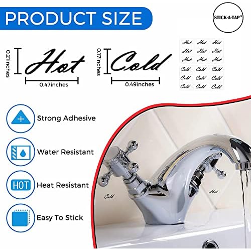 18pcs Faucet Stickers, Hot and Cold Water Stickers - Kitchen Faucet Stickers - Black Vinyl Tap Faucet Transfer Stickers for Bathroom (H & C - Black)
