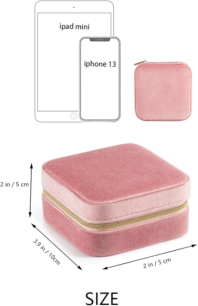 Plush Velvet Jewelry Travel Case,Small Jewelry Box,Traveling Jewelry Organizer,Portable Jewellery Storage Holder for Rings Earrings Necklace Bracelet, for Girls Women | Pink-Mirror