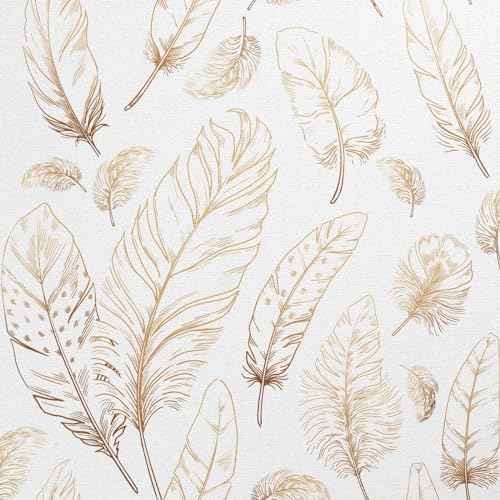White Peel and Stick Wallpaper 17.7"x80" Feather Wallpaper Removable Modern Vinyl Wall Paper Waterproof Contact Paper for Bedroom Living Room