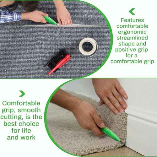 WILLBOND 2 Pcs Navajas Para Roofing Fixed Blade Roofing Knife, Heavy Duty Utility Knife for Drywall, Vinyl, Carpet Cutting, Metal Roofings Tools with Replacement Hook Blades (Green)