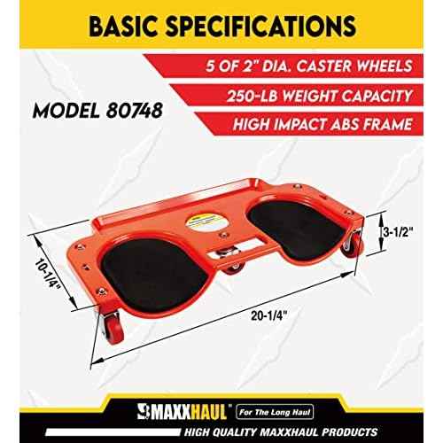 MaxWorks MaxxHaul 80748 Rolling Knee Creeper/Pads ABS High-Impact Frame, 5 Swivel Castors, Tool Tray Holder, multi-color, Small