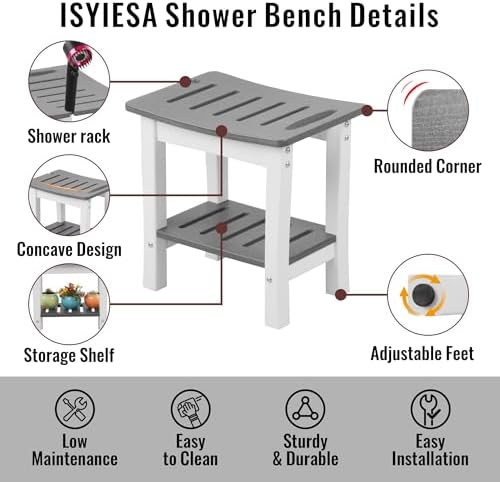 HDPE Waterproof Shower Bench,Shower Seats for Adults Shaving Legs,Shower Stool for Inside Shower 300 Lbs Capacity Grey&White
