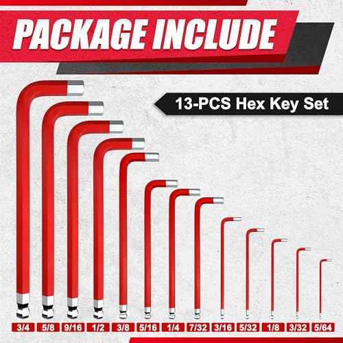 13PCS Jumbo Allen Wrench Set, SAE 5/64¡°-3/4¡±, Precision Hex Key Set, S2, RED, Jumbo Hex Key Allen Wrench Set for Professional Use