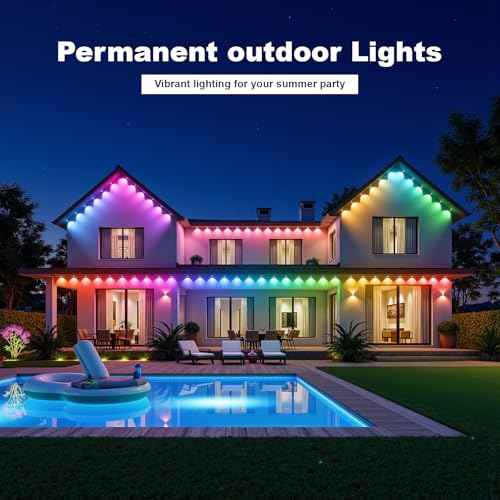 Permanent Outdoor Lights for House, 100ft RGB+60IC£¬Smart Outdoor Decor, 50 Scene Modes, App/Remote Control, IP67 Waterproof, for Christmas, Holiday, Daily & Pool Party, courtyard£¬House Roof Lighting