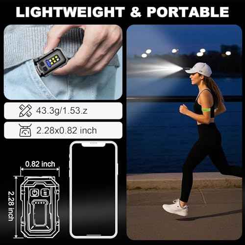 500LM Clip on Flashlight, 2Pack 8 Modes Running Light for Runners Rechargeable Safety Lights Portable COB Flashlight for Night Working, Running, Camping, Fishing, Hiking, Dog, Gift