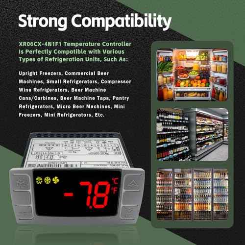 XR06CX-4N1F1 Temperature Controller with NTC Temperature Sensor Probe Compatible with Dixell XR06CX-4N1F1 Temperature Thermostat Fit for 120V 50-60Hz Commercial Refrigerators/Freezer (with Clasp)