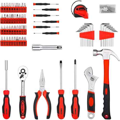 DEKOPRO Tool Set:158 Piece Home Tool Kit, Household Basic Repair Tool Set Comes with Plastic Storage Case-Red