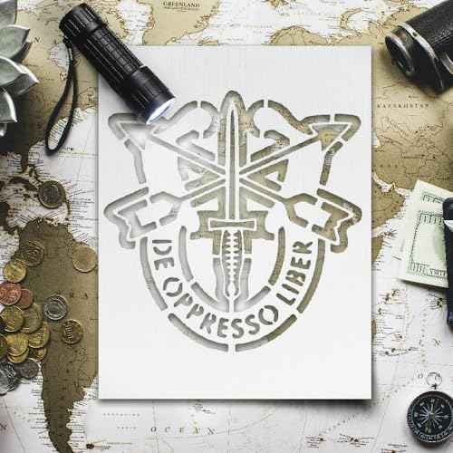 Special Operations Inspired Emblem Stencil 8.5 x 11 Inch Reusable Mylar Template with Dagger and Arrows Crest for DIY Tactical Crafts Veteran Art and Patriotic Decor